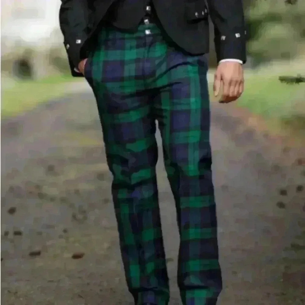Men's Green & Navy Plaid Dress Pants